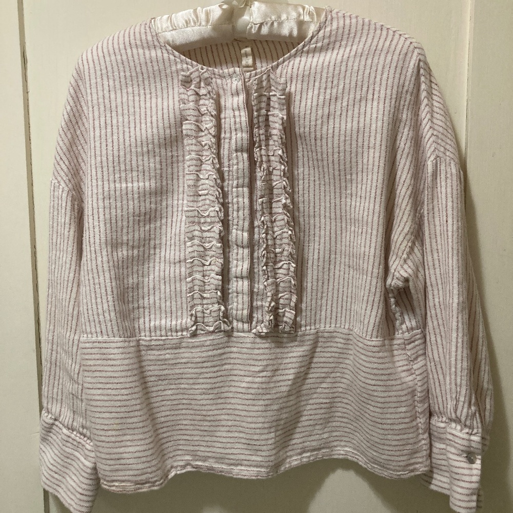 Yargici Turkey Frilled Cream White Linen Bohemian Tunic Top Women's XS/S